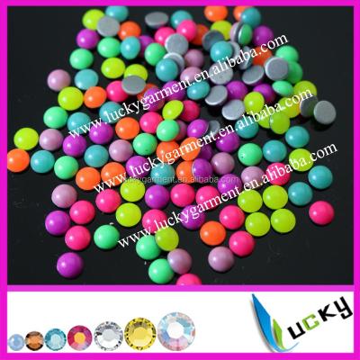 China With glue base 2015 NEW COLOR Korean hotfix bead epoxy half round round shape neon color plastic hot fix for sale