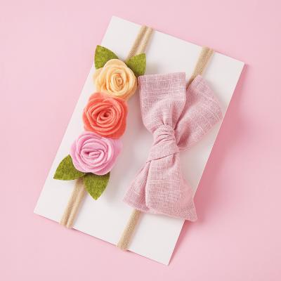 China Popular Fashionable Hair Bands For Girls Artificial Flower Baby Headband Solid Color Cloth Bow Headband Set for sale