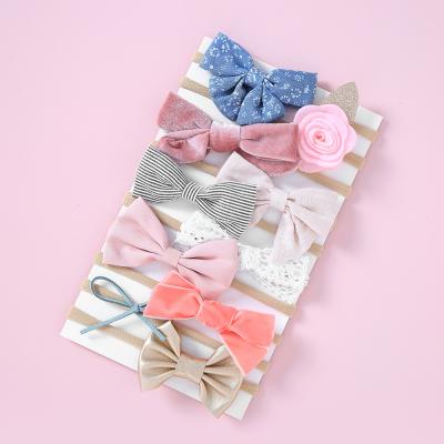 China 10pcs/Set Environmental Friendly Bow Hair Band Set Newborn Baby Hair Accessories Nylon Hair Bands Kids Fashion Headwear Girl Cloth Headbands Set for sale