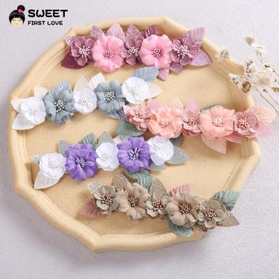 China Fashion Newborn Baby Hair Band Lace Headband Chiffon Flower Toddler Elastic Hair Bands Baby Seamless Nylon Headbands for sale