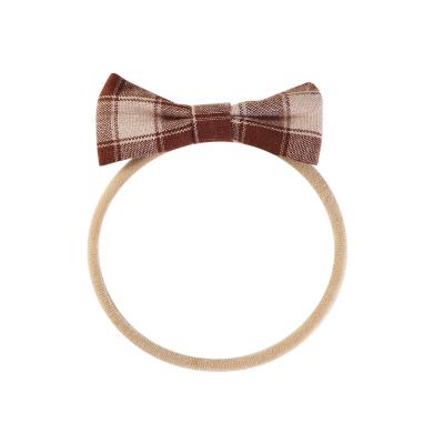 China Soft Plaid Canvas Cotton Bows Soft Nylon Hairbands Headbands Babies Hand Tie Hair Accessories for sale