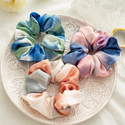 China New Arrival Soft Tie Dye Rainbow Silk Elastic Hair Scrunchies for sale