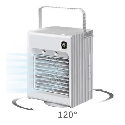 China 2021 Hot Selling Mini Air Cooler Fan For Air Conditioner Hotel Portable Desktop Water Standing Rechargeable Double Mist Fan for sale