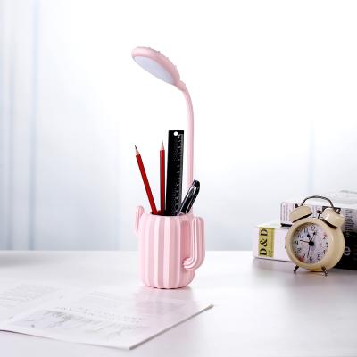 China USB LED Eye Protection Battery Operated Lamp, Cactus Shape Desk Table Reading Light with Pen Holder for sale