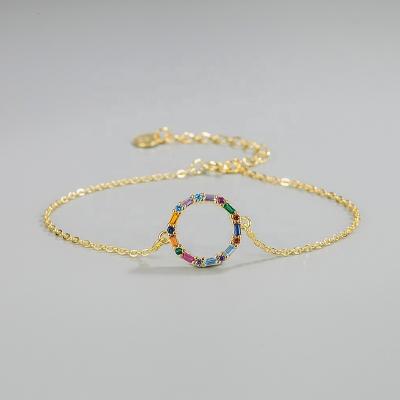 China Fashion New S925 Sterling Silver Round Inlaid Zircon Bracelet Geometric Design Fashion Colorful Simple Bracelet for sale