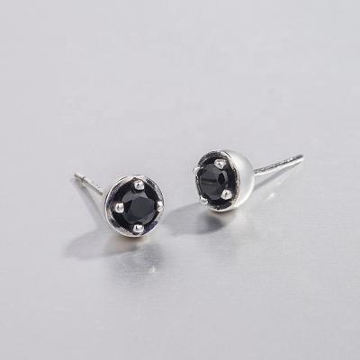 China FASHIONABLE s925 style retro small earrings black diamond female inlaid japanese and korean sterling silver simple cool jewelry for sale