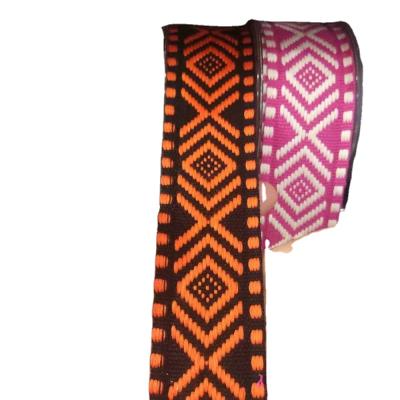 China People's Nation Style Jacquard Webbing Jacquard Garment Elastic Ethnic Ribbon 2.5cm for sale