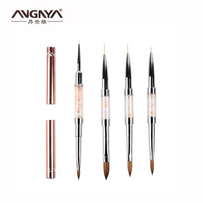 China Easy Apply 2019 Sales Professional Hot Rose Gold Handle Double Sides Kolinsky Hair Nail Art Brush With Crystal for sale