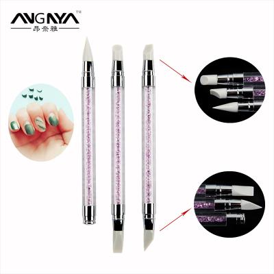 China 3 PCS Pen Set Two Way Use Silicone Nail Art Brush For Nail Beauty Care for sale