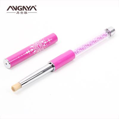 China Free Sample NAIL Rose Red Metal With Crystal Nylon Handle Hair Bloom Gel Polish Brush For Nail Decoration for sale