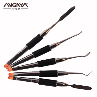 China 2018 Two-Way Use Nail Gel Brush Nail Spatula Oval Metal Handle Nail Brush for sale