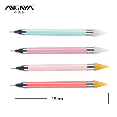 China Dotting Tool Nail Art Acrylic Handle Nail Dotting Tool New Design Wax Brush Wax Picker Brush With Gem for sale