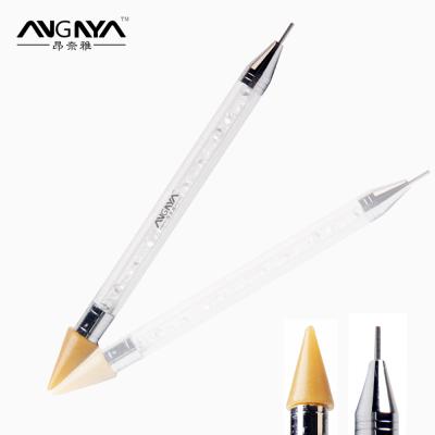 China 2017 Best Selling NAIL ANGNYA Products Crystal Handles Wax Dotting Tool Acrylic Two Way Brush for sale