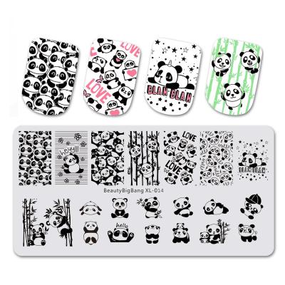 China Finger Nail Beauty Panda Pattern Rectangle Nail Art 2020 Stamping Custom Nail Art Stamp Plates Series Stainless Steel Animal Metal Plates for sale