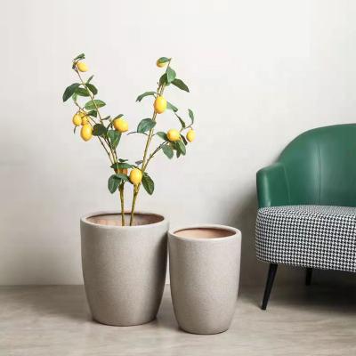 China Factory Direct Sale Durable Terrazzo Material White Flower Pot Planting Outdoor Fiber Clay Planter Pot for sale