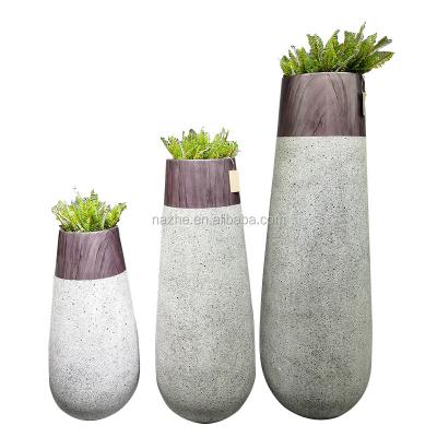 China Modern Wooden Grain Plant Pots Fiberglass Reinforced Plastics Flower Pots Outdoor Indoor Planters for sale