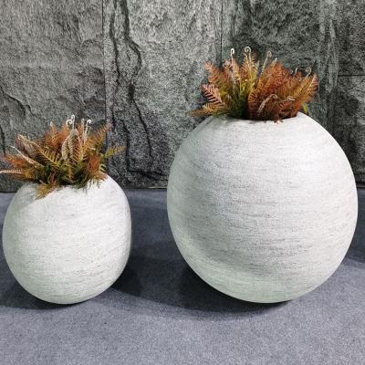 China Eco-friendly Large Round Outdoor Indoor Decoration Plant Fiberglass Flowerpot Simple Pot for sale