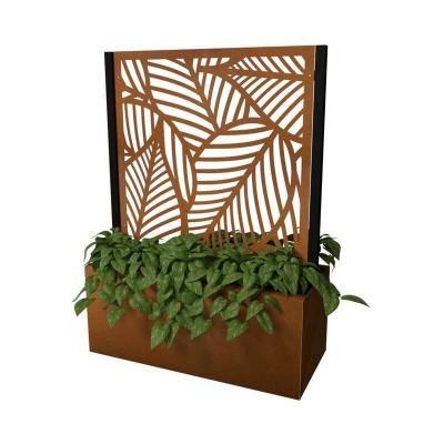 China Durable Large Rectangle Corten Steel Planter Box With Privacy Screen Outdoor Pot Metal Flower Pot for sale