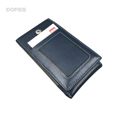 China Fashion Custom Manufacturer Genuine Leather Open Button Wallet Three Times Credit ID Card Holder For Men for sale