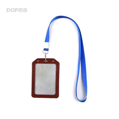 China Company Name Card Storage Business Work Lanyards With Logo Custom And Id Badge Holder Genuine Leather for sale