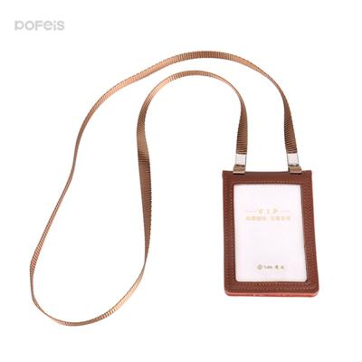 China Fashion Identity Certificate Ctorage Holder Custom Genuine Leather ID Card Badge Holder With Lanyard for sale