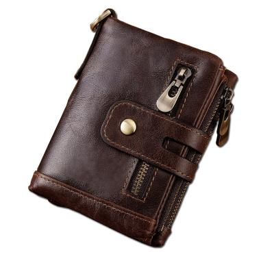 China 2022 anti-theft new retro wallet large capacity buckle zipper genuine leather coin pinch purse anti-theft men's wallet for sale