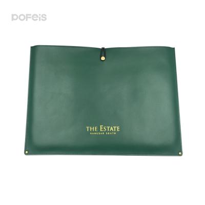 China Durable Embossed Logo Green Split Leather Envelop Folder Document Bag Custom Leather File Bag Holder Bag for sale