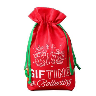 China Christmas Candy Peace Apple Packet Bags Recyclable Storage Drawstring Gift Shopping Bag Nonwoven Drawstring Bag With Handles for sale