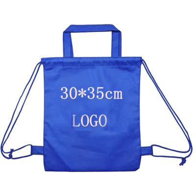 China Custom Eco-Friendly Logo Students Drawstring Bag With Double Drawstring Nonwoven Drawstring Backpacks Suction String Bag With Handle for sale