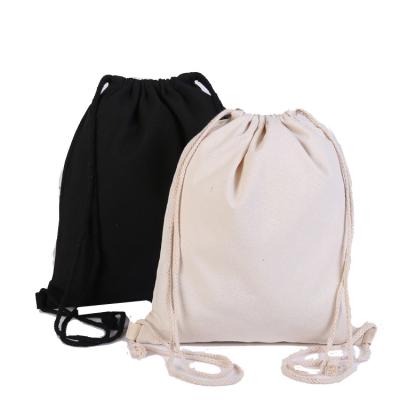 China Cheap Natural Eco-friendly Plain Cotton Canvas Suction String Backpack Ecobag Back With Customized Logo for sale