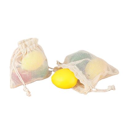 China Fruit Vegetable Laundry Supermarket Grocery Reusable Eco-Friendly Recyclable Mesh Net Organic Cotton Drawstring Bag for sale