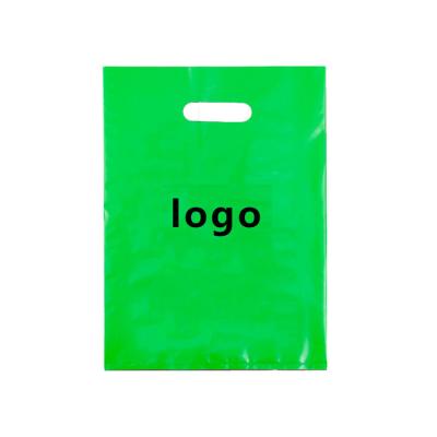 China Custom Recyclable Promotional Advertising Logo Garment Clothes Paper Die Cut Handle Bags PE Plastic Shopping Bag for sale