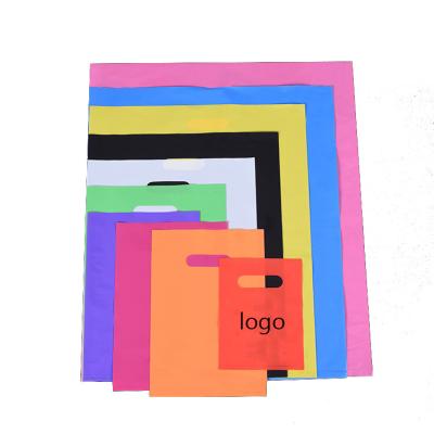 China Recyclable Promotional Advertising Garment Logo Package Custom Clothing Die Cut Handle Bags PE Plastic Shopping Bag for sale