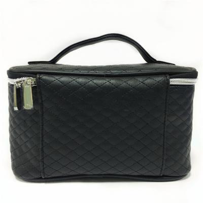 China Fashion Eco Hot Sale PU Leather Cosmetic Set Black Small Make Up Bags for sale