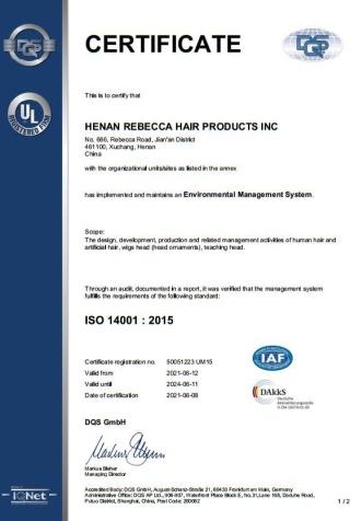 ISO14001 - Henan Rebecca Hair Products Co., Ltd.