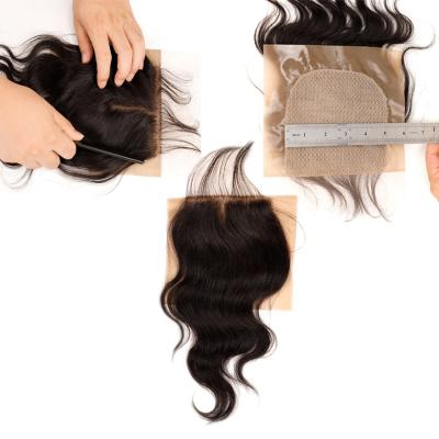 China Brazilian Transparent Frontal Hair Closure 4x4 5x5 Brazilian Body Wave Frontal Hair Cuticle Swiss Scalp HD Lace Closure & Headband for sale