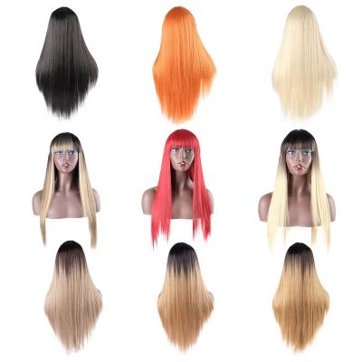 China Honey 28inches Brazilian Silky Straight Wave Ombre Blonde Silky Straight Long Synthetic Wigs With Bangs Machine Made Wigs for sale