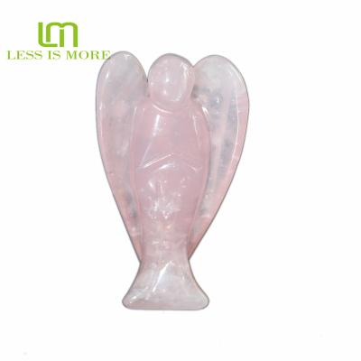 China Europe's Best Christmas Gift For Children 3 Inch Natural Rose Quartz Angel Hand-Carved Healing Worry Stone for sale