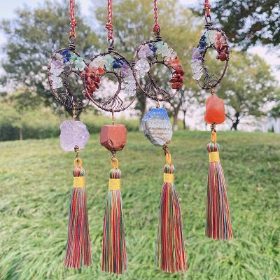 China Europe 7 Chakra Stone Healing Crystals Hanging Ornament Car Interior Accessories Round Shape Decor Tree With Tassels for sale