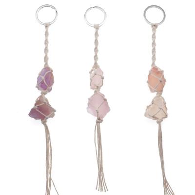 China Car Ornaments Rock Car Ornaments Himalayan Key Chain Boho Hanging Crystal Double Macrame,Crystal Hanging Wrapped by Waxed Rope for Car Home Decor for sale