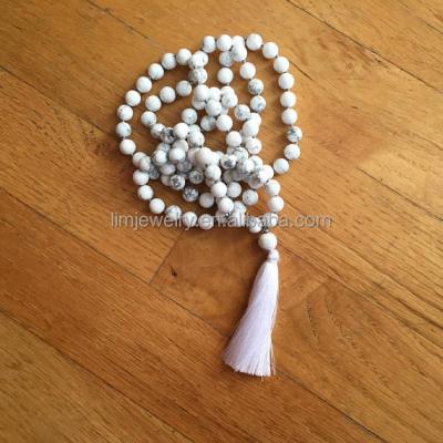 China Real 8mm Howlite White Turquoise 108 Mala Beads Knotted Necklace Summer for sale