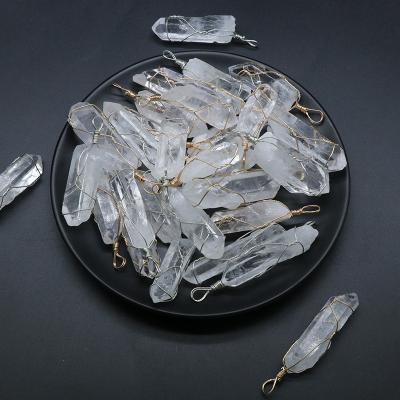 China High Quality Natural Raw Clear Healing FASHIONABLE Crystal Wire Wrap Pendant Simple Design Irregular Shaped Quartz Necklace for sale