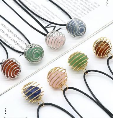 China Hot Selling Natural Wrap Crystal Stone Pendant With Wire Fashion Agate Chakra Necklace Multi Color Creative Jewelry for sale