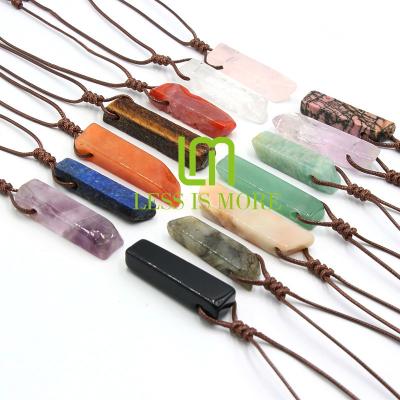 China Natural 7 Chakra Orgone Chakra Stone With Irregular Shape Wire Woven Band Flat Energy Healing Pendant Necklace for sale