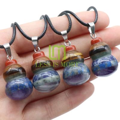 China Beautiful 7 Chakra Stone Crystal Colored Splicing Pendant Necklace Natural Healing Semi-precious Gourd Shape for sale