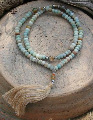 China Amazonite Stone Frosted Amazonite Mala Beads Yoga Jewelry Amazon Prayer Mala Stone Bohemian Necklace With Tassel for sale