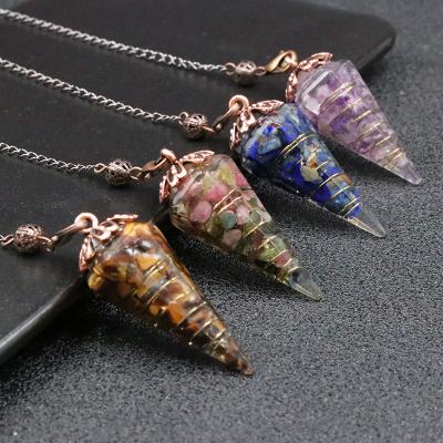 China Simple Natural Jade Gravel Gold-Plated Resin Hexagonal Hexagonal Natural Original Pendulum Stone Crystal Healing Multi-colors Pendants Necklace for sale