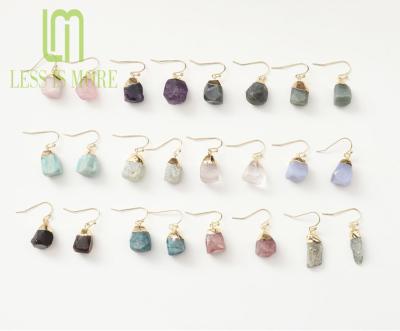 China Wholesale Trendy Natural Irregular Raw Healing Crystal Drop Earrings With Gold High Quality 2022 New Plated For Women for sale