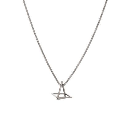 China Trendy Silver Plated Stainless Steel Triangle Cube Long Dangle Box Chain Geometric Pendant Necklace For Men Women Girls for sale