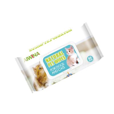 China Bomboo Bacteriostatic Antibacterial Ultra Soft Organic Pet Protective Cleaning OEM Aiwina Wet Wipes for Cats and Dogs Care Use for sale